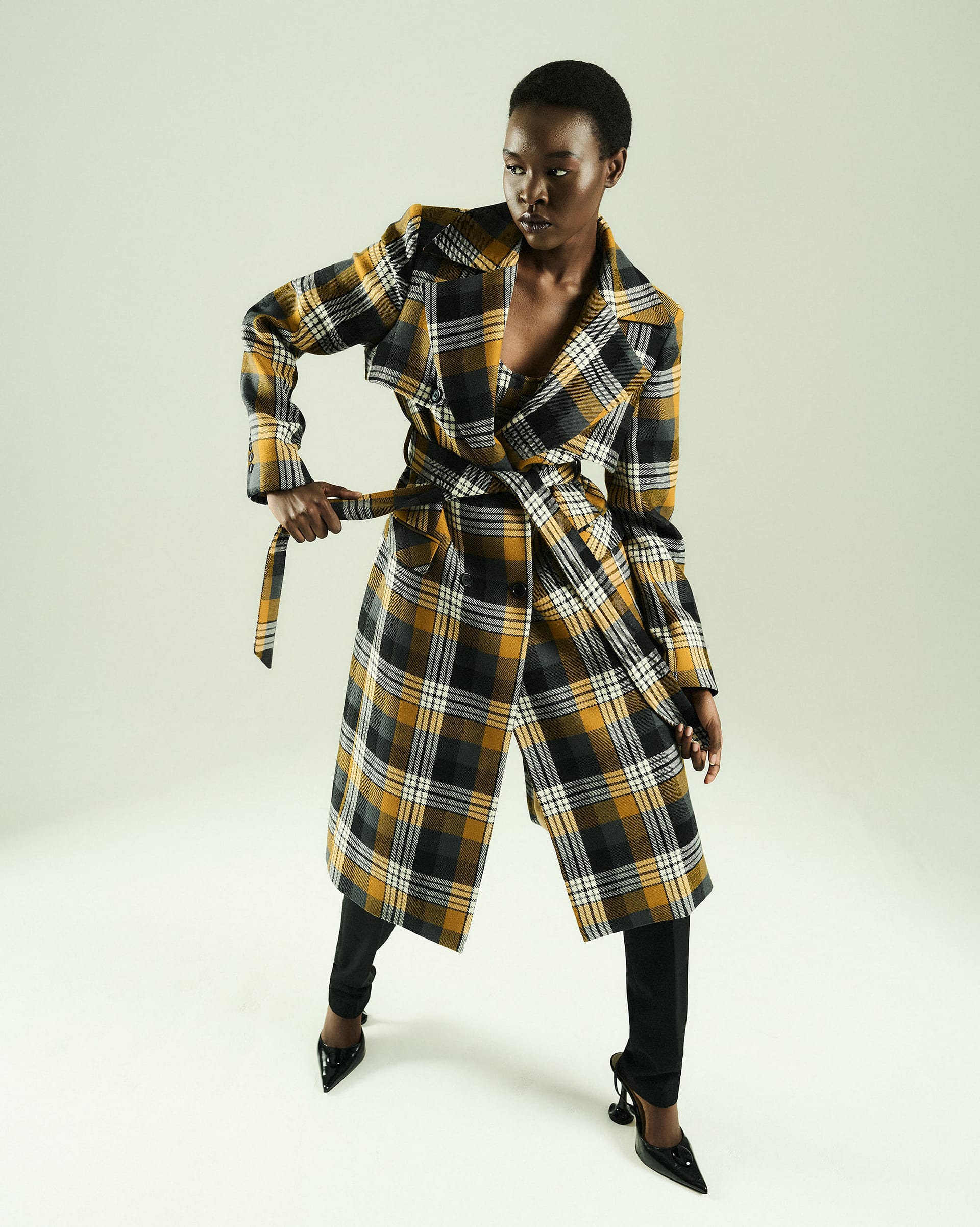 Checkered Oversized Trench Coat - Monique Singh